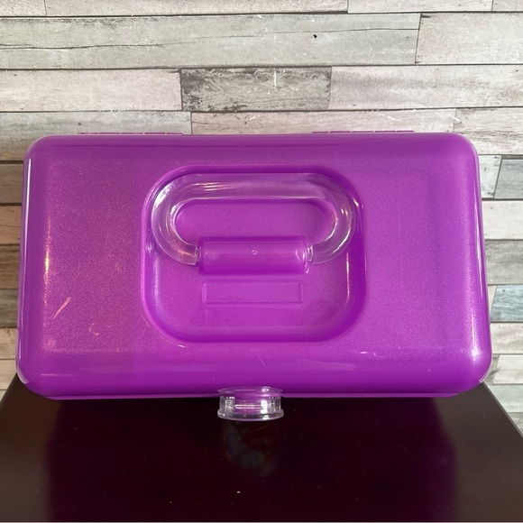 Caboodles On The Go Girl Makeup Beauty Case w/Mirror Purple Sparkles Lips Logo - Picture 5 of 10